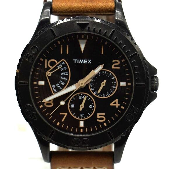 Timex Camel Brown Leather Black Dial Retrograde Quartz Watch - Picture 3 of 6
